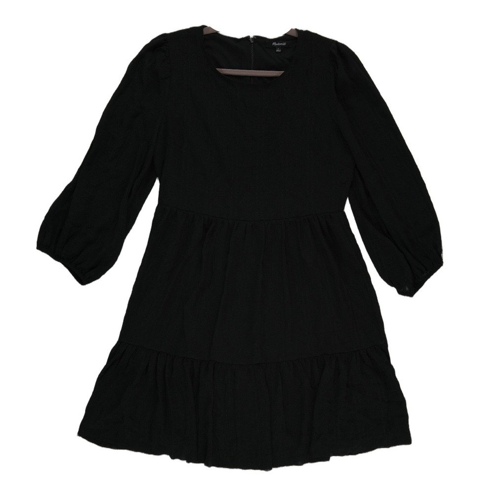 Madewell Dress Women's Size 4 Black Tiered Puff Sleeve Square Neck Casual Chic